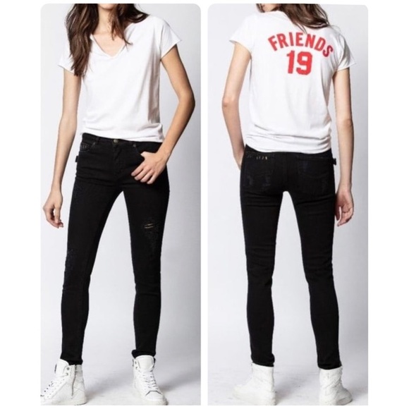 Zadig & Voltaire Eva Grunge Black Distressed Straight Leg Designer Jeans Size 25 - Picture 16 of 16